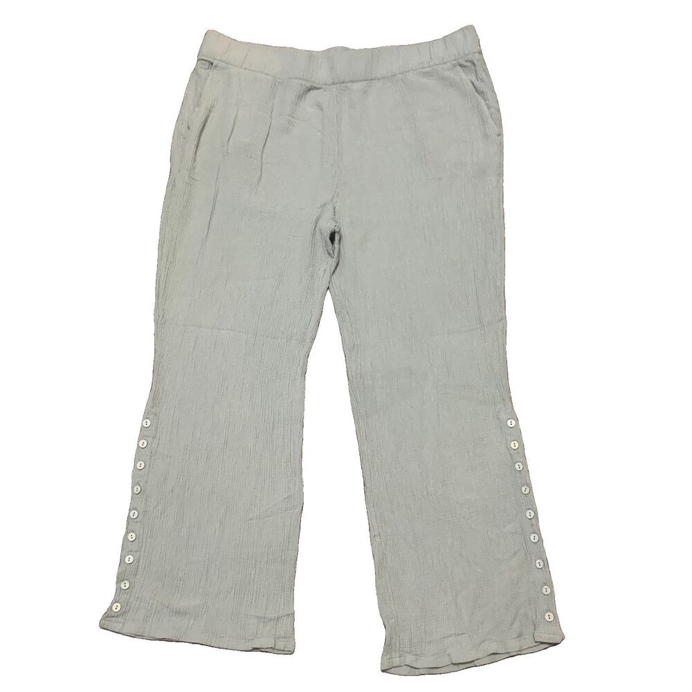 Soft Surroundings Oceo Gauze Pants 2X Wide Leg Pull On Sage Green Boho Coastal